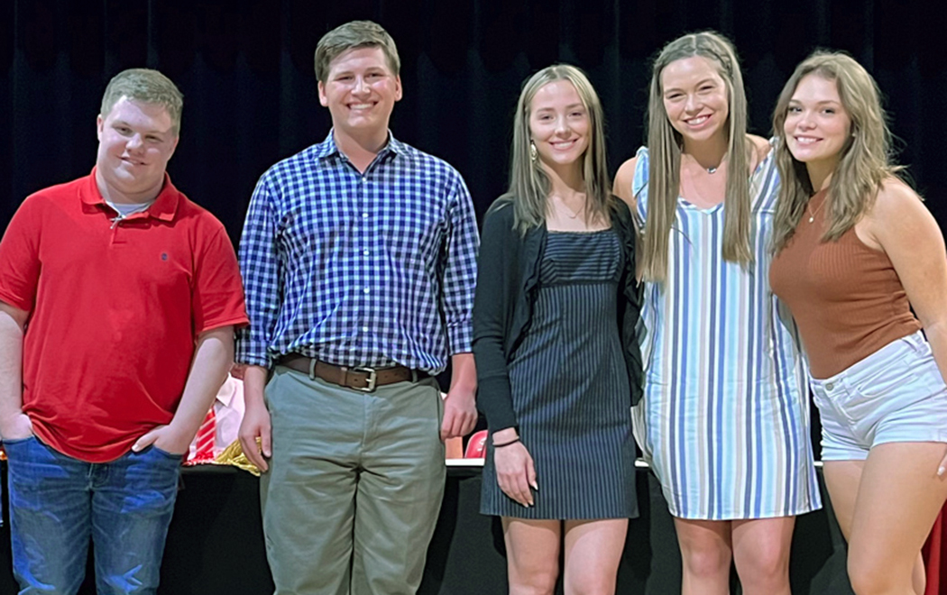 L-R: Grant Dougherty, Thomas Goss, Brianne Kilpatrick, Taylor Roberts and Erika Wells were awarded scholarships from the Alachua Business League